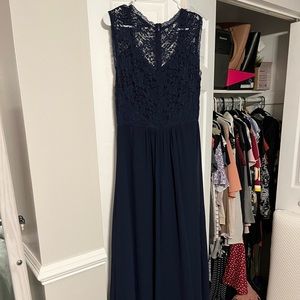 Long navy blue lace dress